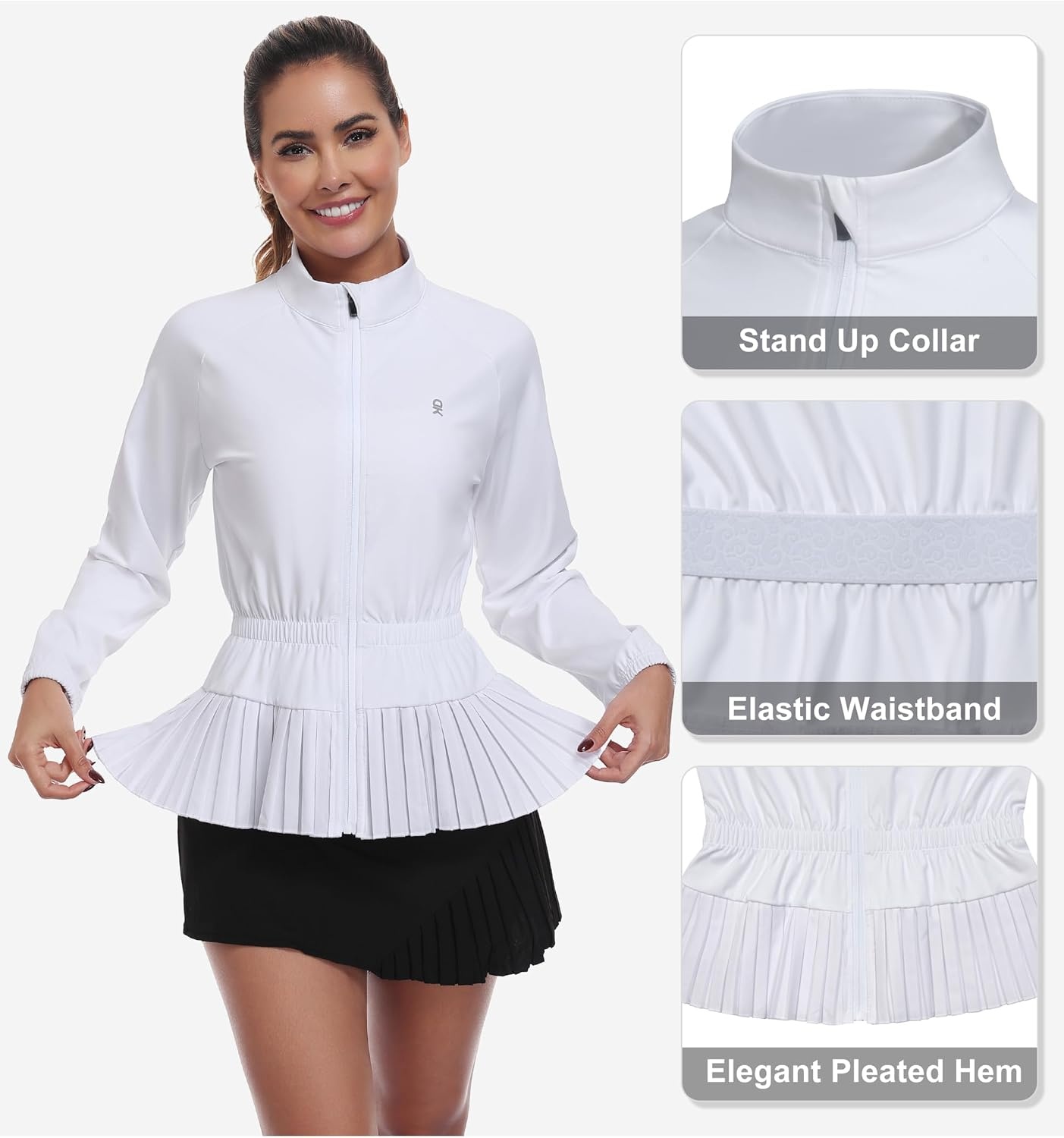image:imageLittle Donkey Andy Womens UPF 50 Golf Jacket with Pleated HemZwhite