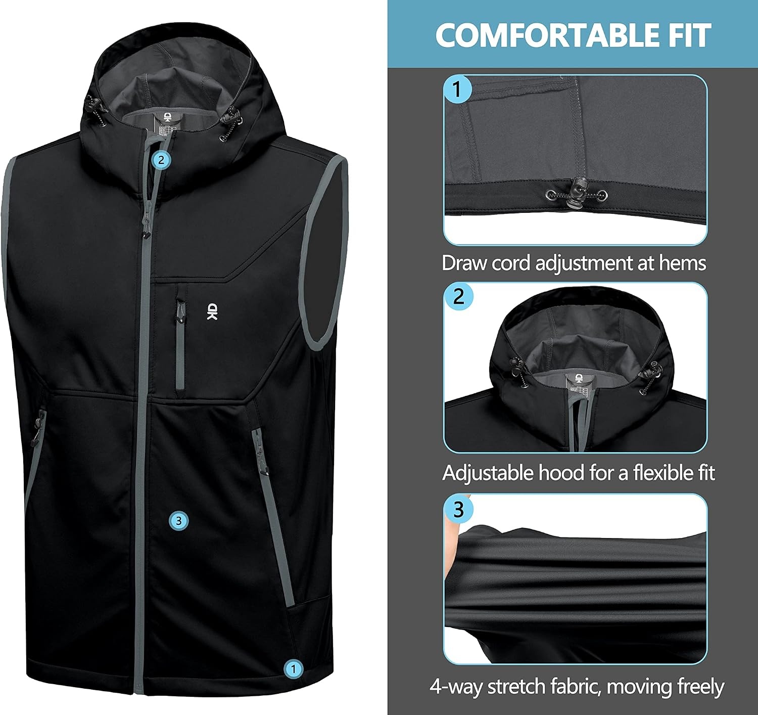 image:imageLittle Donkey Andy Mens Lightweight Golf Vest OuterwearHooded Black