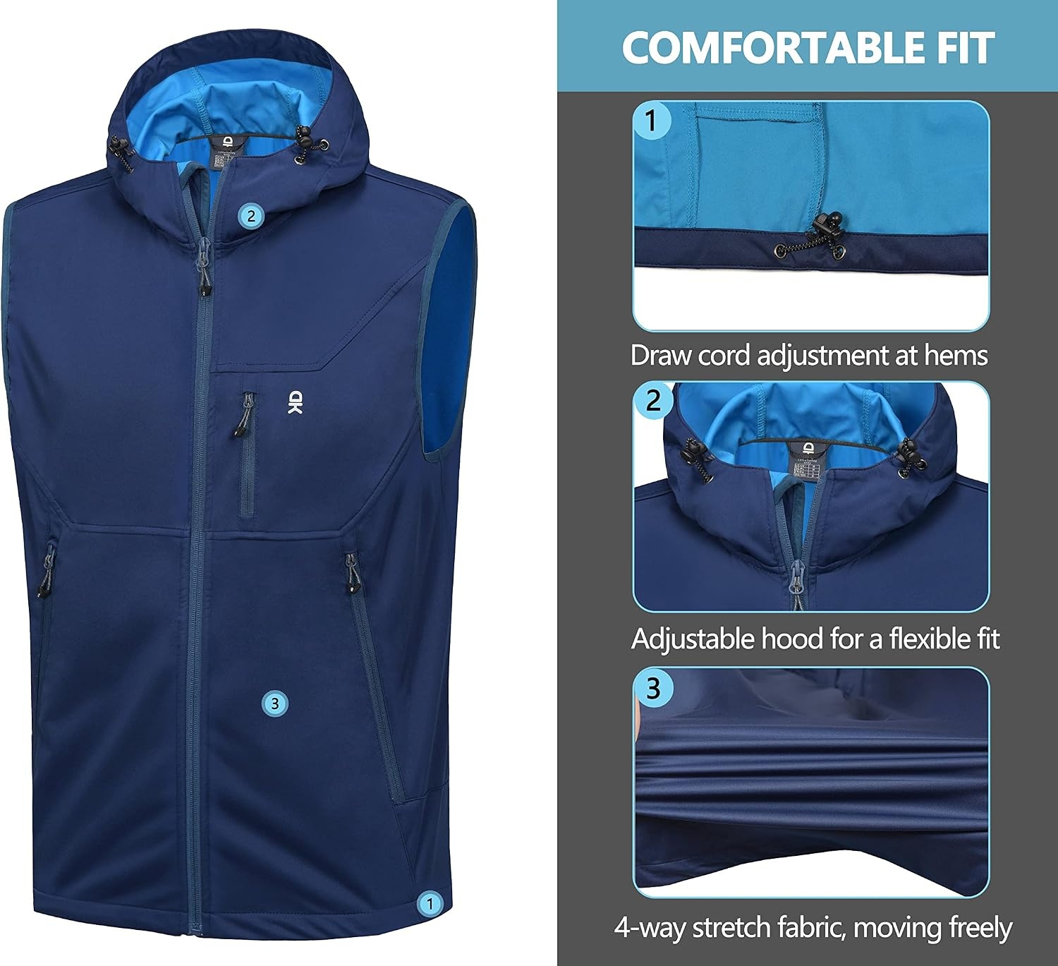 image:imageLittle Donkey Andy Mens Lightweight Golf Vest OuterwearHooded Blue