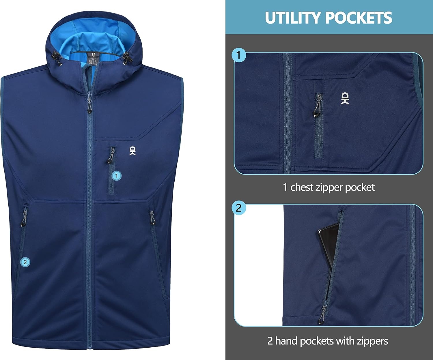 image:imageLittle Donkey Andy Mens Lightweight Golf Vest OuterwearHooded Blue