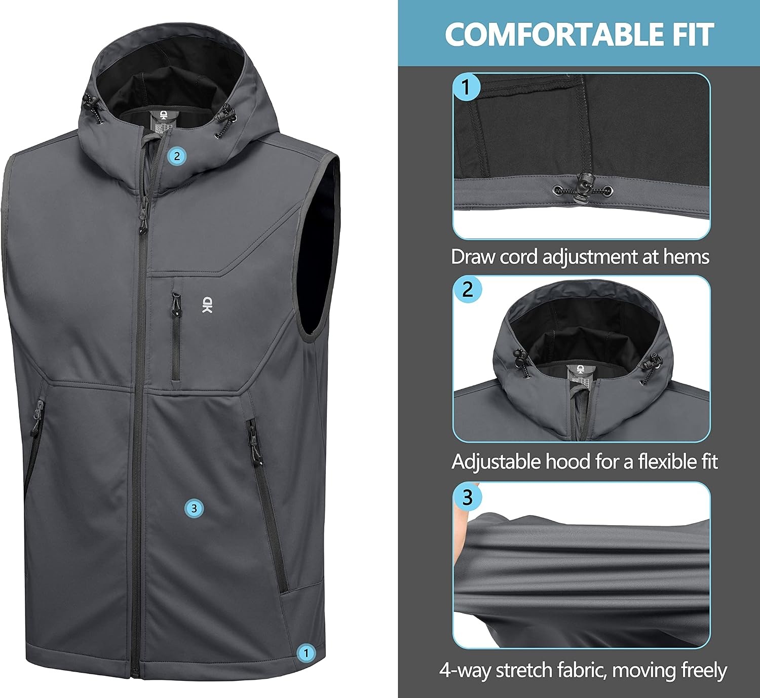 image:imageLittle Donkey Andy Mens Lightweight Golf Vest OuterwearHooded Gray