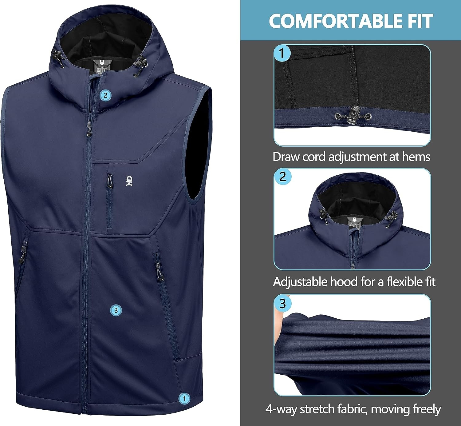 image:imageLittle Donkey Andy Mens Lightweight Golf Vest OuterwearHooded Navy Blue