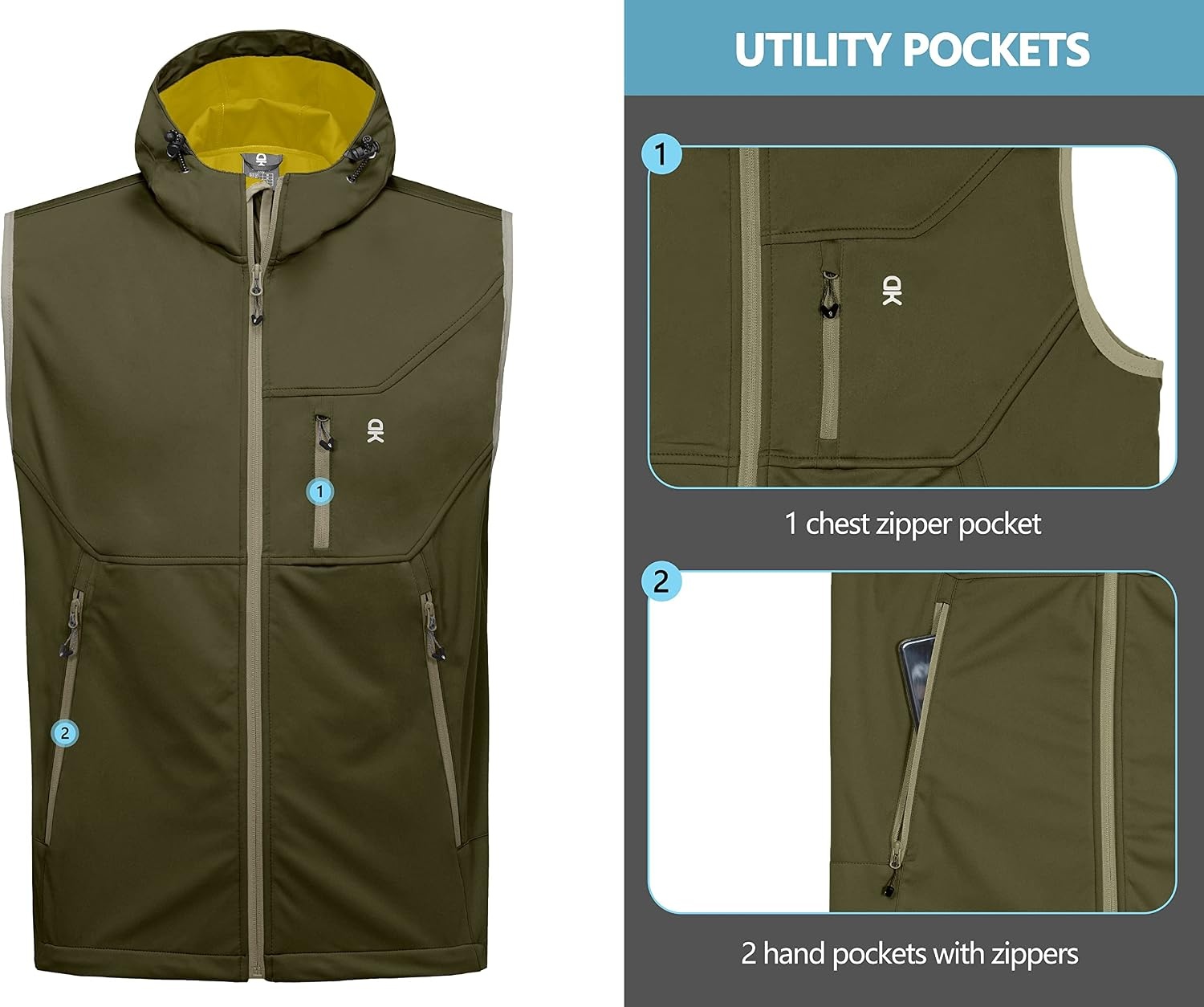 image:imageLittle Donkey Andy Mens Lightweight Golf Vest OuterwearHooded Olive