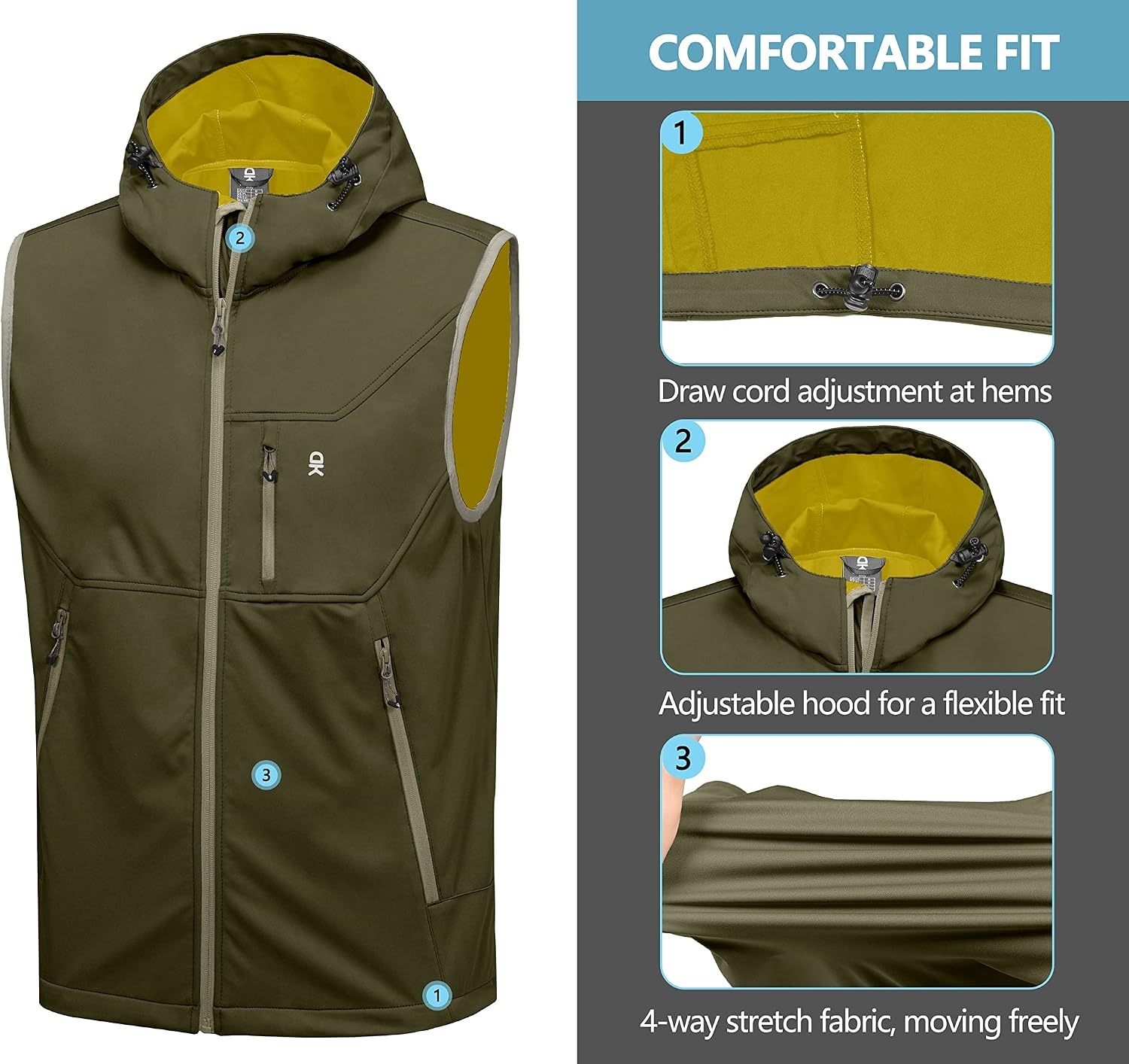 image:imageLittle Donkey Andy Mens Lightweight Golf Vest OuterwearHooded Olive