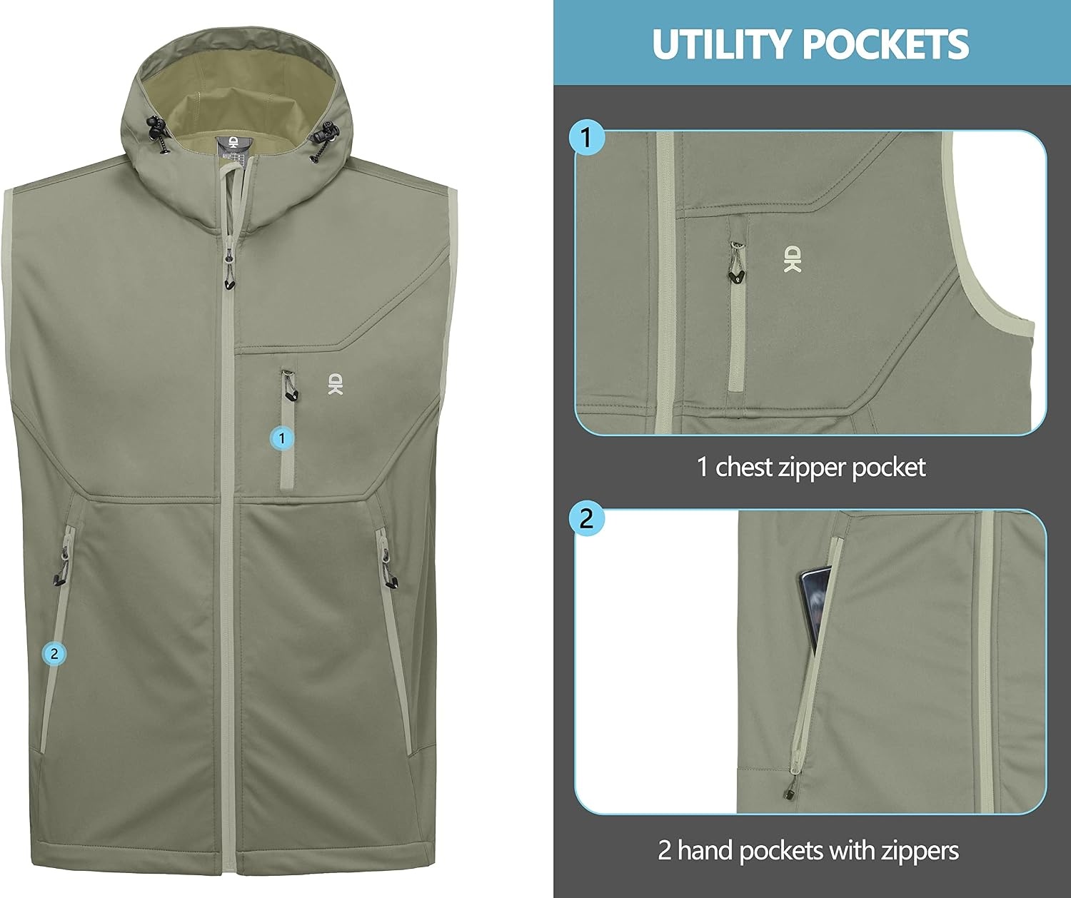 image:imageLittle Donkey Andy Mens Lightweight Golf Vest OuterwearHooded Sage