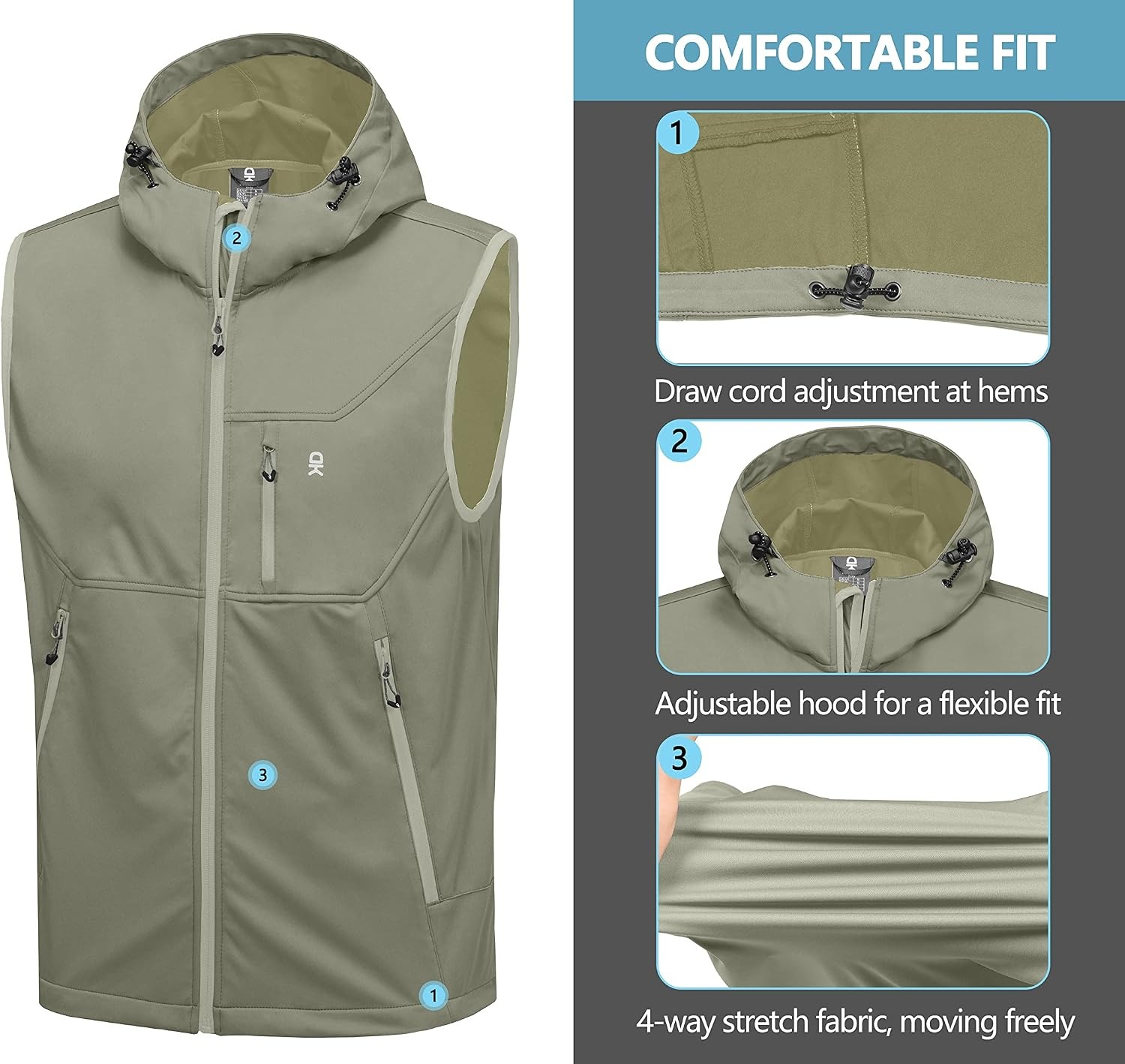 image:imageLittle Donkey Andy Mens Lightweight Golf Vest OuterwearHooded Sage