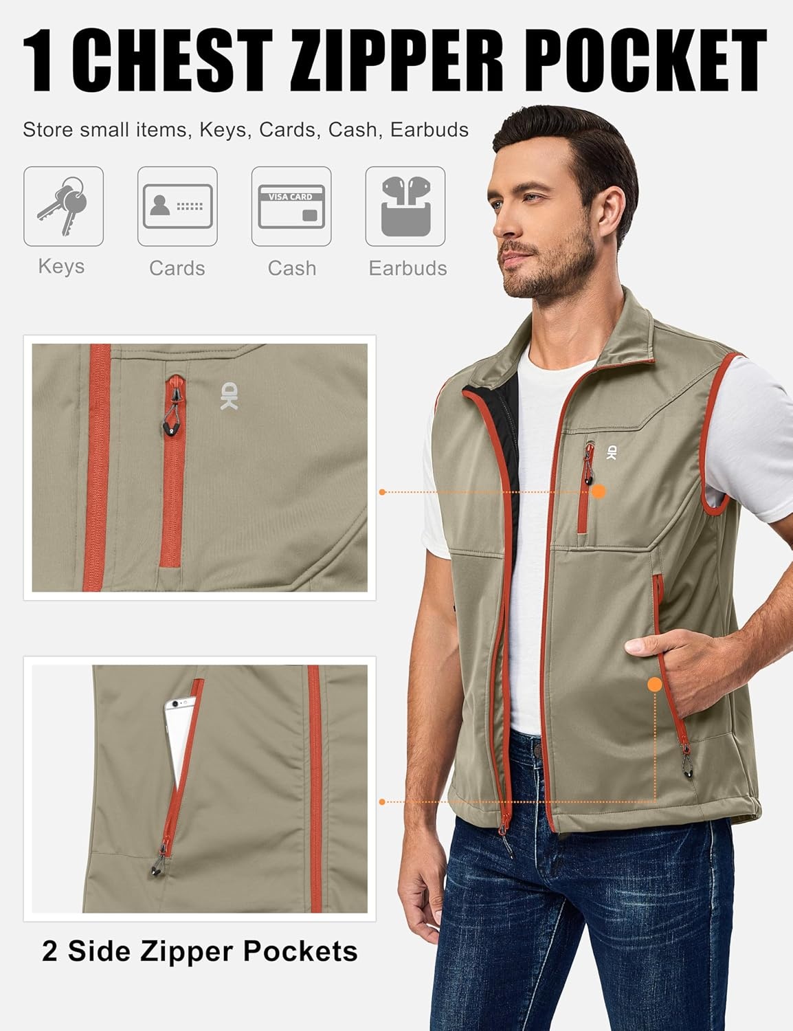 image:imageLittle Donkey Andy Mens Lightweight Golf Vest OuterwearKhaki