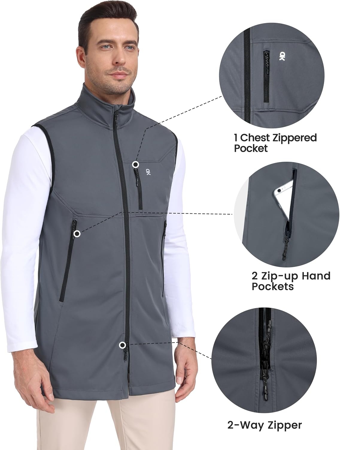 image:imageLittle Donkey Andy Mens Lightweight Golf Vest OuterwearLong Coatdark Grey
