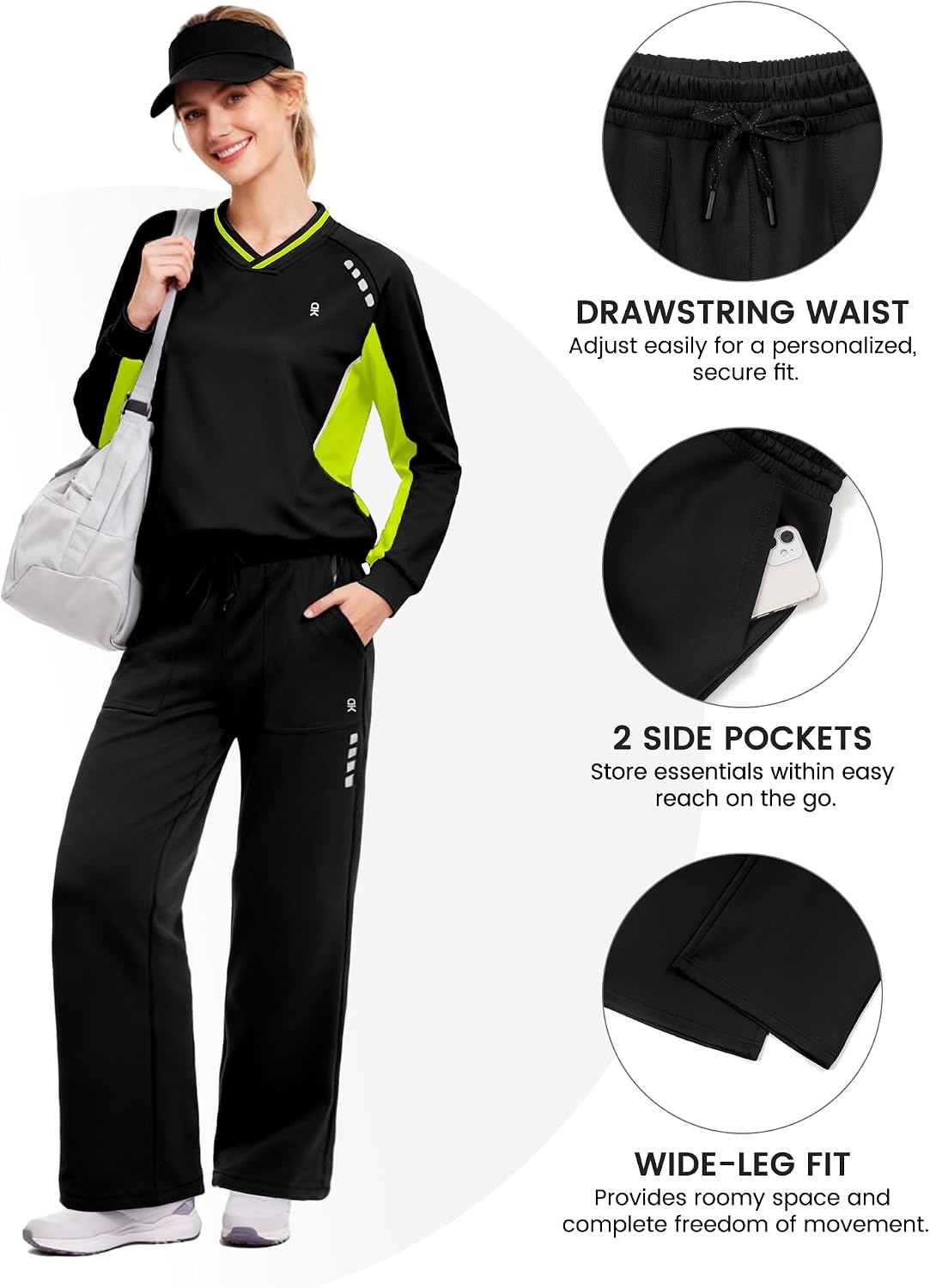 image:imageLittle Donkey Andy Womens Tracksuit 2 Piece Sweatsuit V Neck Pullover SetBlackgreen