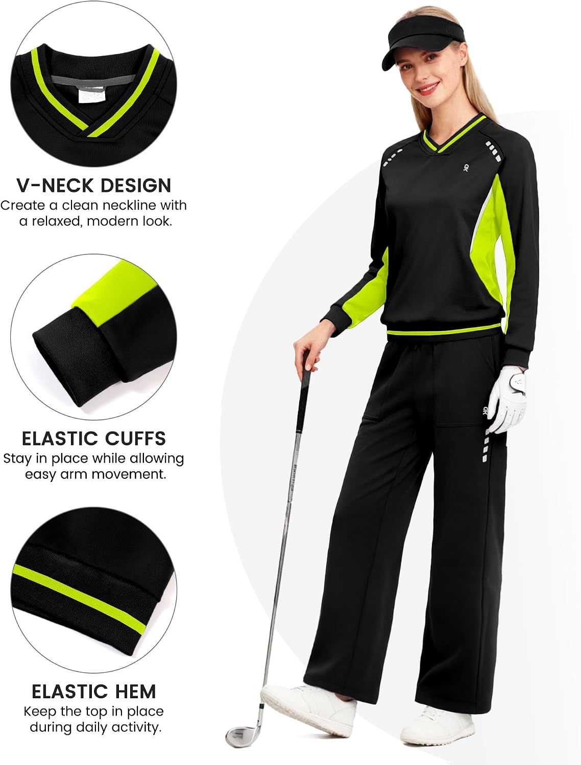 image:imageLittle Donkey Andy Womens Tracksuit 2 Piece Sweatsuit V Neck Pullover SetBlackgreen