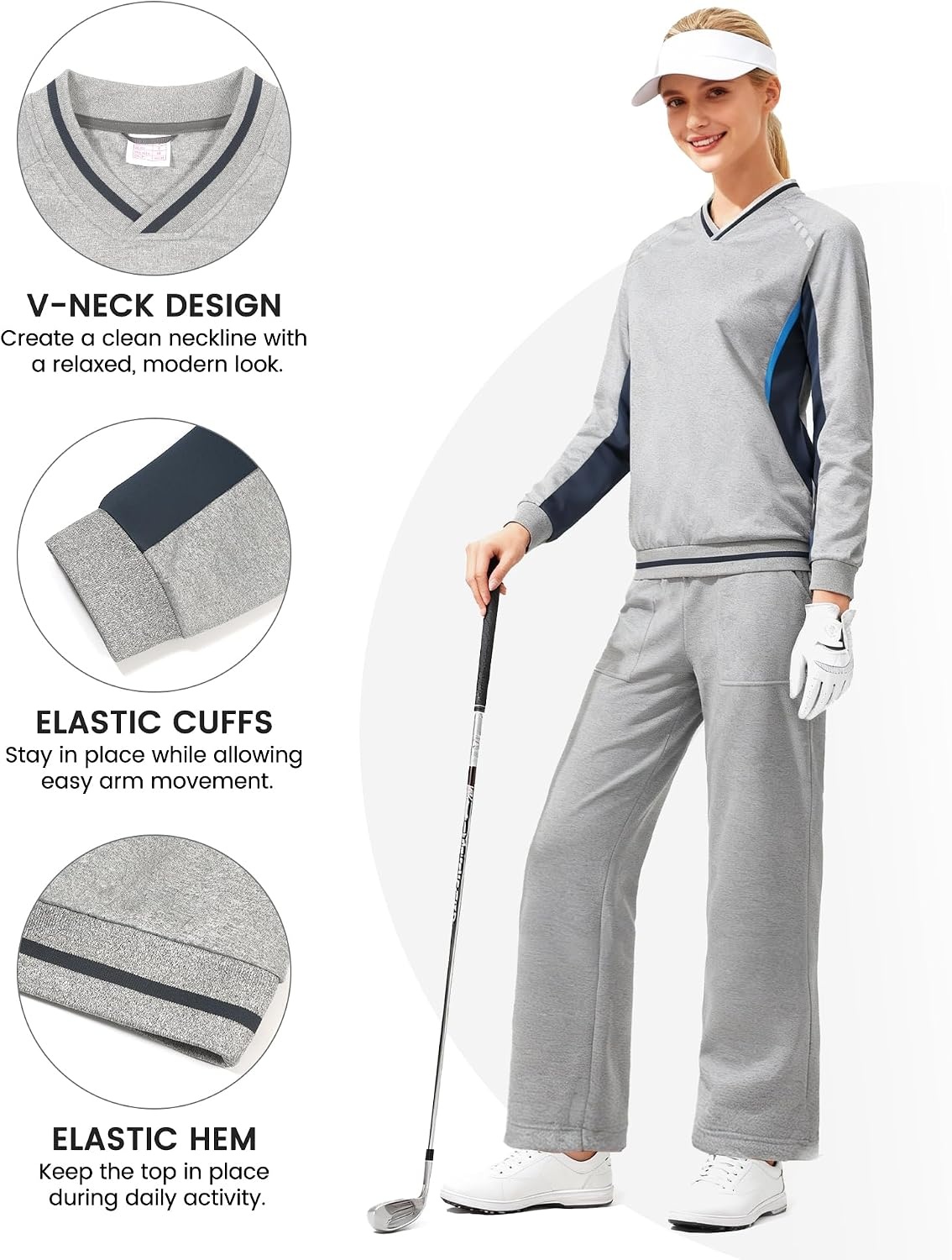 image:imageLittle Donkey Andy Womens Tracksuit 2 Piece Sweatsuit V Neck Pullover SetLight Graynavy