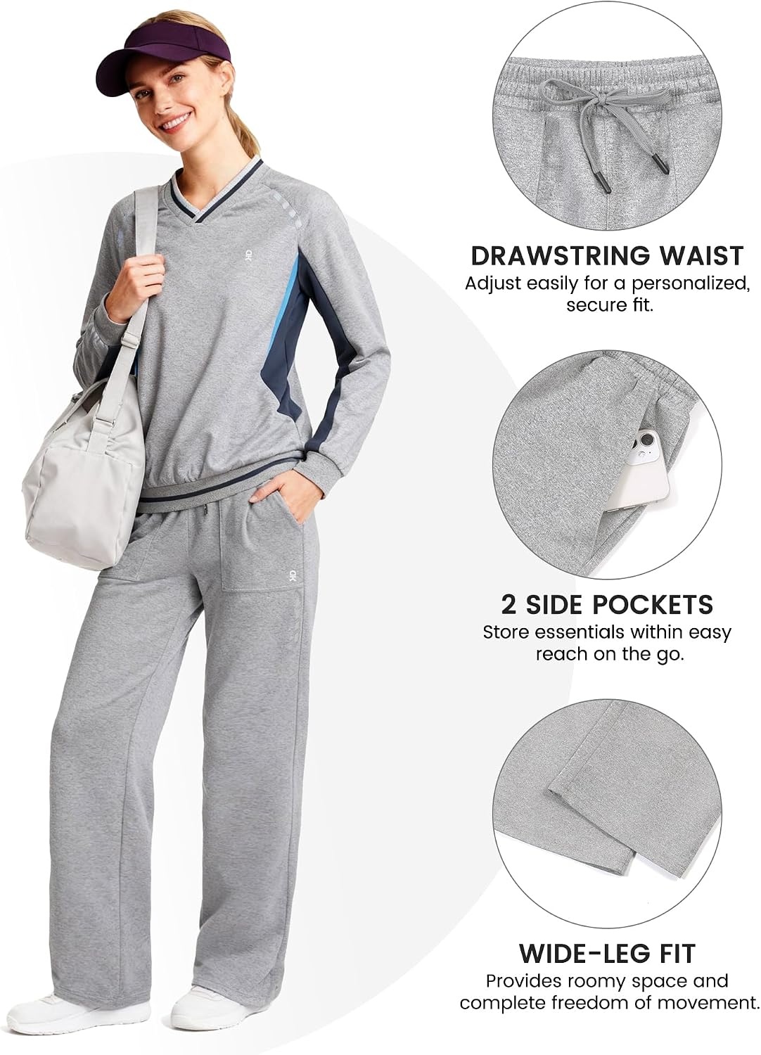 image:imageLittle Donkey Andy Womens Tracksuit 2 Piece Sweatsuit V Neck Pullover SetLight Graynavy