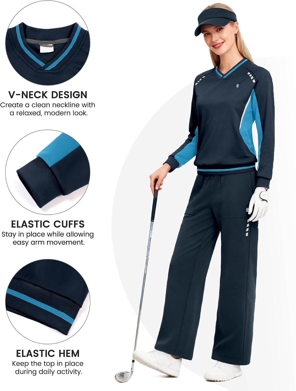 image:imageLittle Donkey Andy Womens Tracksuit 2 Piece Sweatsuit V Neck Pullover SetNavylight Blue