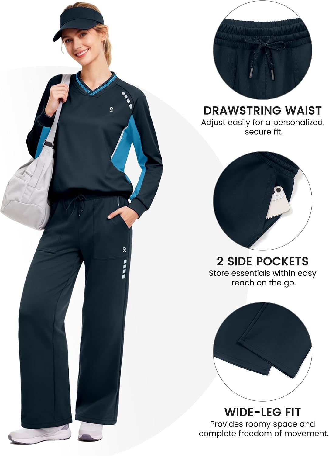 image:imageLittle Donkey Andy Womens Tracksuit 2 Piece Sweatsuit V Neck Pullover SetNavylight Blue