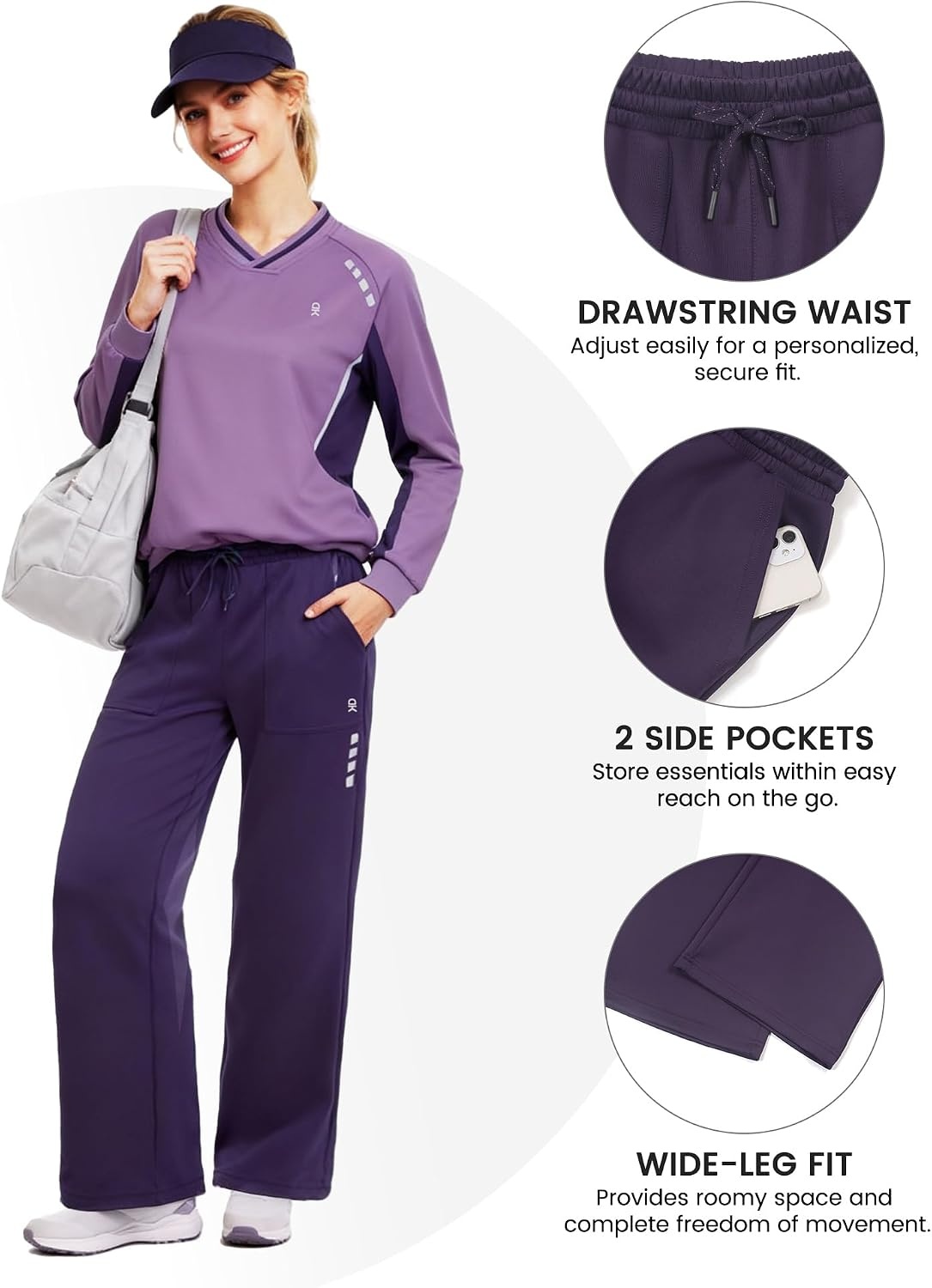 image:imageLittle Donkey Andy Womens Tracksuit 2 Piece Sweatsuit V Neck Pullover SetPurple