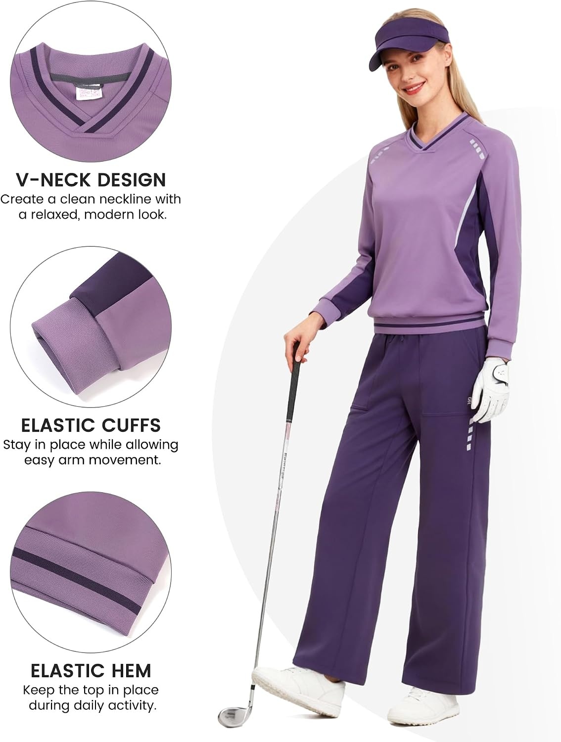 image:imageLittle Donkey Andy Womens Tracksuit 2 Piece Sweatsuit V Neck Pullover SetPurple
