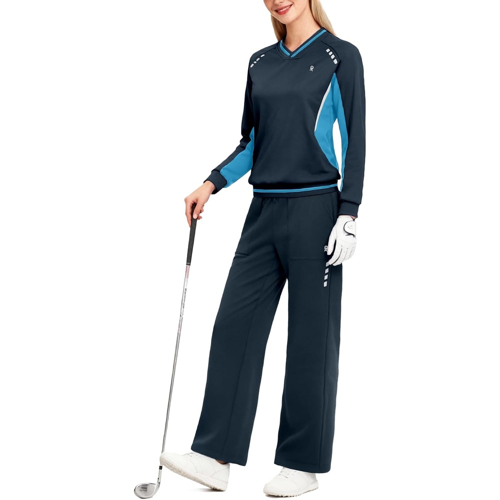 image:imageLittle Donkey Andy Womens Tracksuit 2 Piece Sweatsuit V Neck Pullover SetNavylight Blue