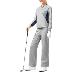 Little Donkey Andy Women’s Tracksuit 2 Piece Sweatsuit V Neck Pullover Set(Light Gray-navy)